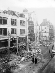 View of bomb damage to Selfridges, Oxford Street in 1941