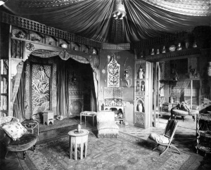 The reception room at 28 Ashley Place in 1893: a stunning example of the oriental style of interior design that was all the rage in the late 19th century. Image property of Westminster City Archives.