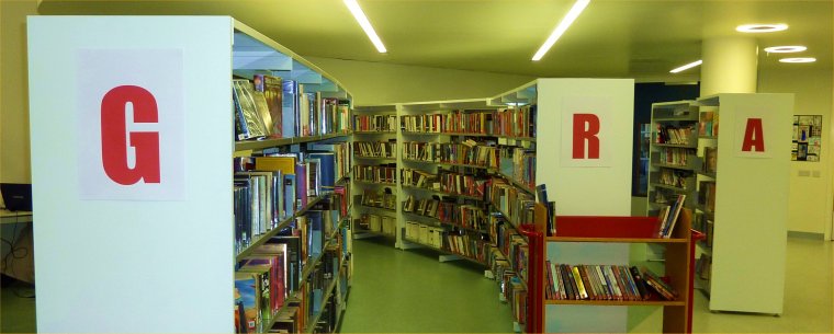 Graphic novels are kept in their own section, with 'GRA' on the spine.