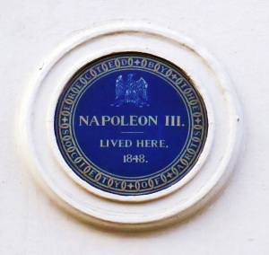 Napoleon III's blue plaque in Kings Street, St James